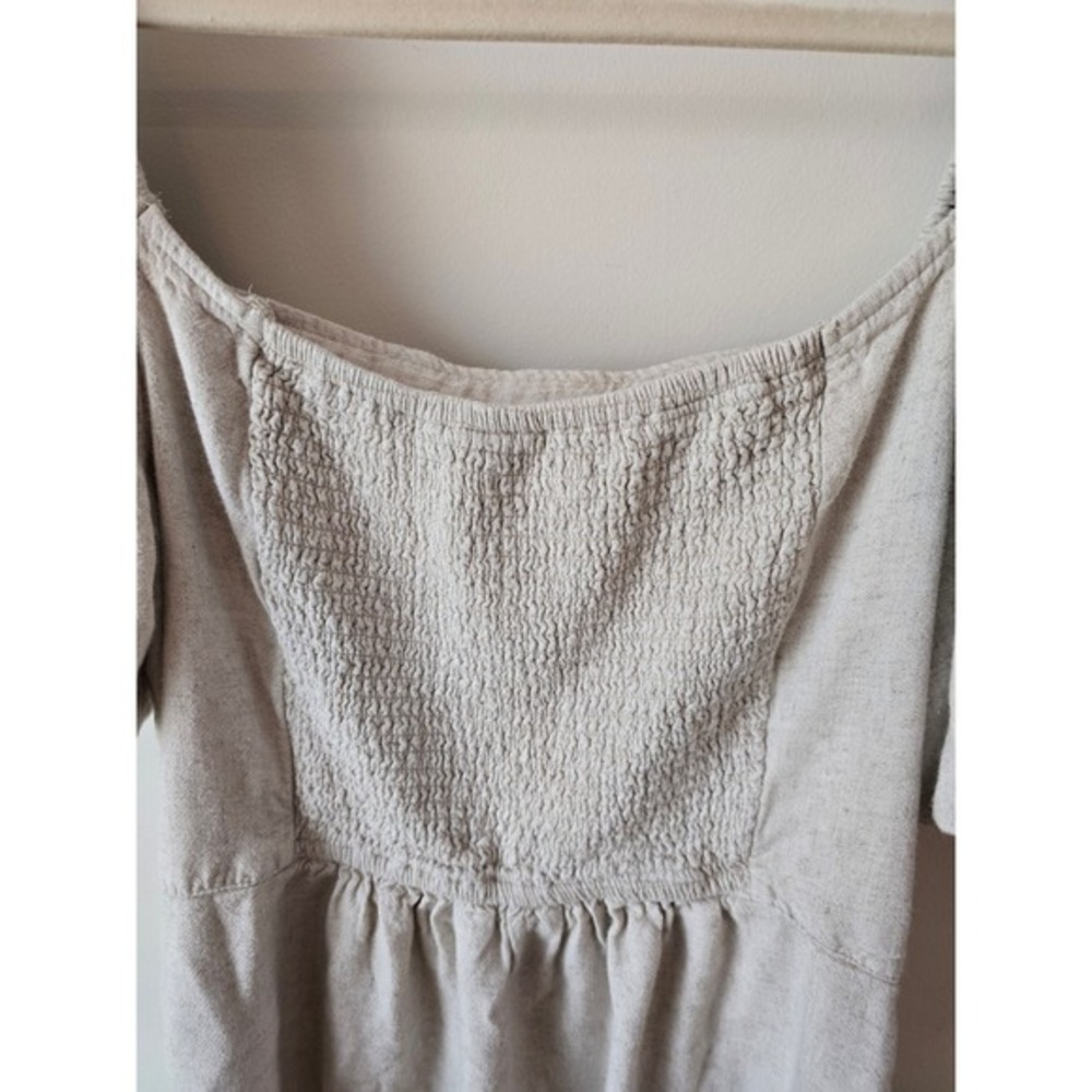Abercrombie & Fitch Mini Dress Square‎ Neck Puff Sleeve Smocked Beige XL - Picture 10 of 11